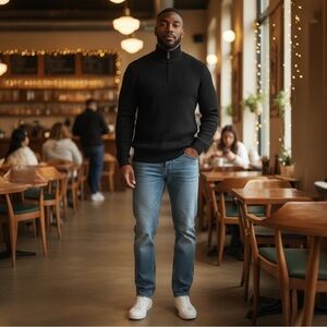 TRUE ROCK Men's Black Turtleneck Sweater